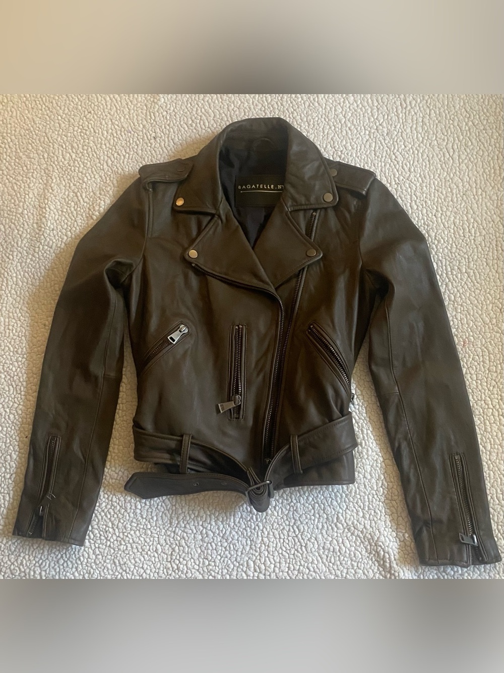 Bagatelle Cropped Brown Genuine Leather Moto Jacket - Women Small
